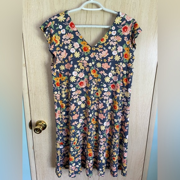 LOFT Floral Dress Stretch Feminine Ruffle Sz XL - Picture 1 of 7